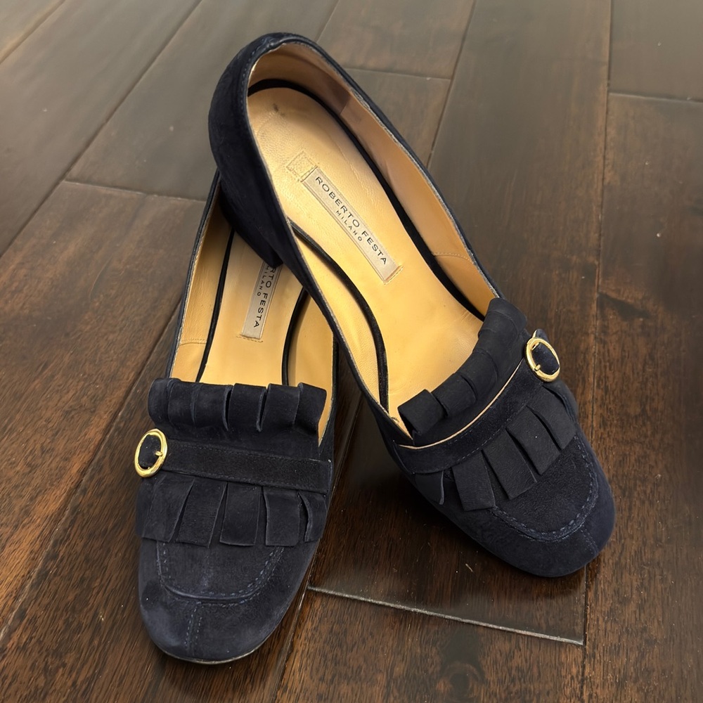 Roberto Festa Navy Heels with Gold Accent